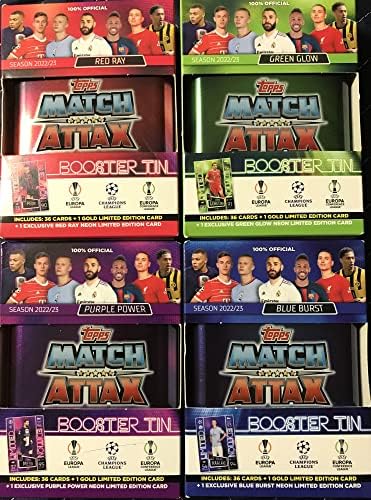 2022 2023 TOPPS UEFA Liga dos Campeões da UEFA Match ATTAX Soccer Carting Game Selled Mini Collector's Tins com cartas de ouro bônus e inserções exclusivas