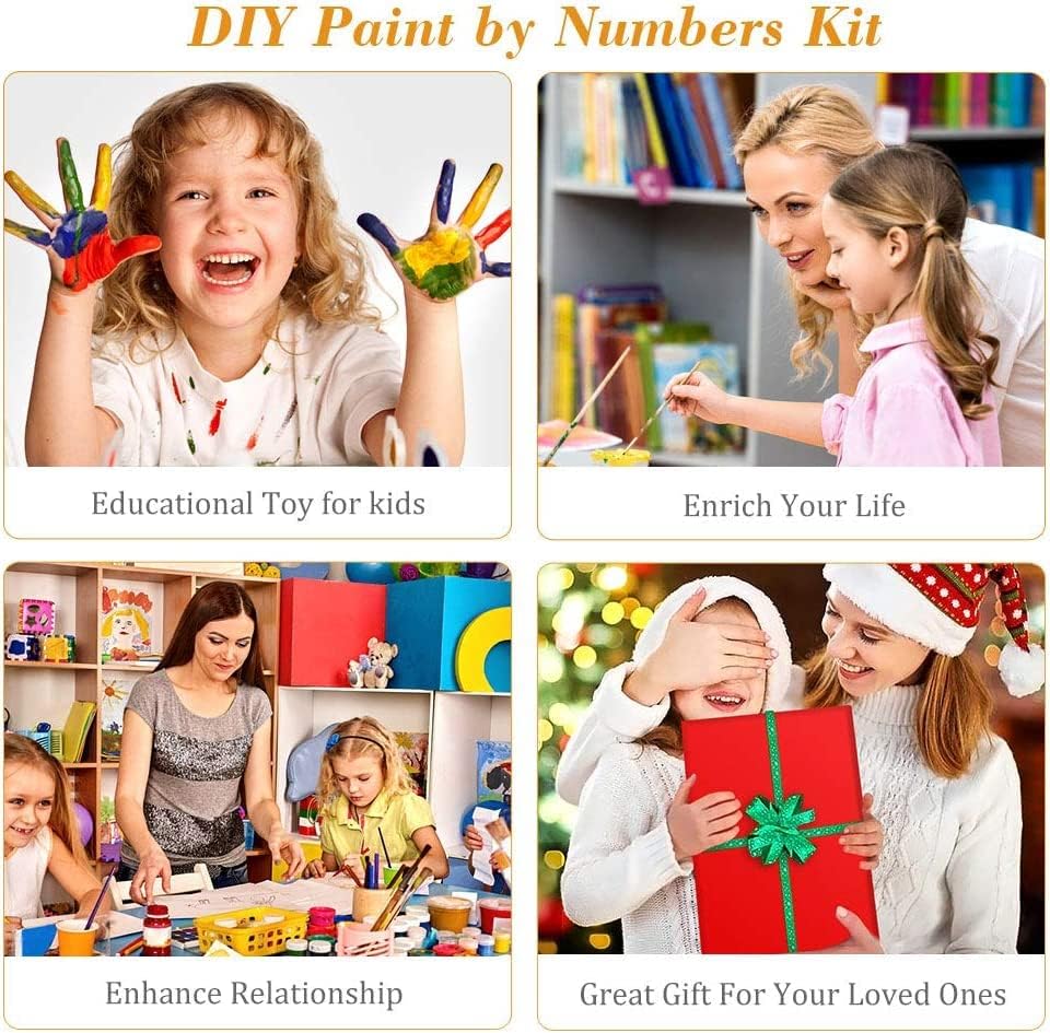 Pintura por números para adultos | Winter Forest Creek Diy Paint by number Kits para iniciantes | Kits de pintura acrílica de
