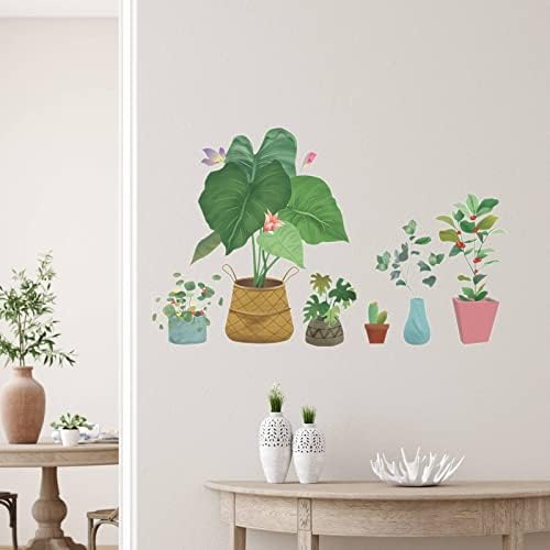 Decalques de parede de plantas em vasos verdes adesivos de parede para o quarto mural de arte de parede para sala de
