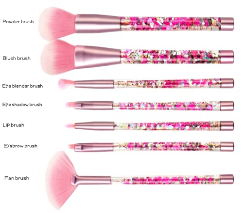 Ruigoon Unicorn Glitter Makeup Brush Conjunto, Sparkle Fan Liquid 7pc Foundation com Lip Eye Shadow Narbrow Blush