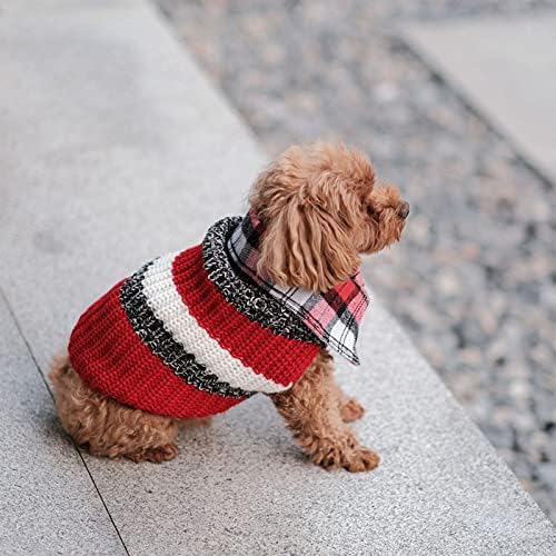 Suéter de cachorro térmico malha de cachorro casaco de estimação de outono de inverno roupas gingham de retalhos de malhas chihuahua suéter, vermelho, s