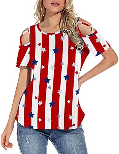 4 de julho Camisas femininas bandeira dos EUA Tamas de verão casuais tampas de manga curta camise