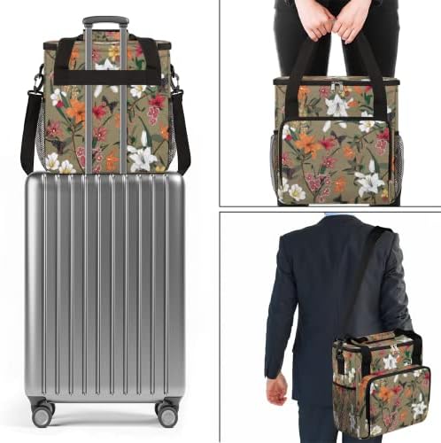 Mãe de cafeteira de viagem, Flores modernas Bolsa de armazenamento portátil floral Spring Adequado para máquinas de café e outros acessórios, viagens à prova d'água Transporte de caixa à prova de poeira com alça de ombro