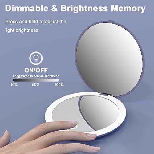 LuckMe LED iluminado espelho compacto, espelho compacto com luz de maquiagem de maquiagem de maquiagem leve de 4 polegadas