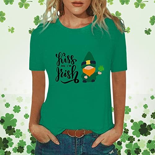 Yubnlvae St. Patrick's Day Tshirt feminino impresso Crewneck fofo Plus Size Party Blessed Tshirt