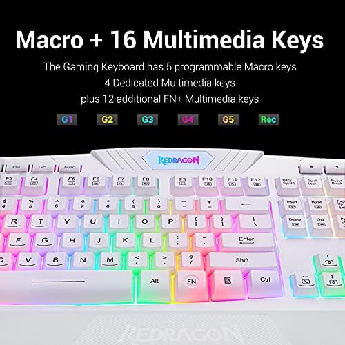Teclado de jogos para PC Redragon K503, Wired, Multimedia Keys, teclado USB silencioso com descanso de pulso para jogos