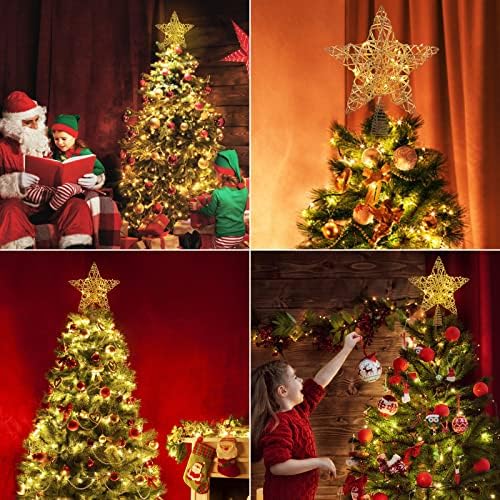 11,8 ”Christmas Star Tree Topper Hollow Battery Operated Star Tree Topper com 20 luzes de cordas de cobre LED e timer de