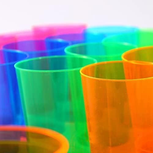 QIANQUEYUE 100 contagem de copos de 10 onças, 10 onças de copos de plástico multicolorosos descartáveis, xícaras de água para festa