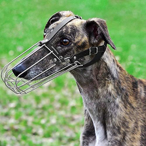 Bronzedog Greyhound focinho para cestas de fios de metal de cães adultos tiras de couro ajustáveis