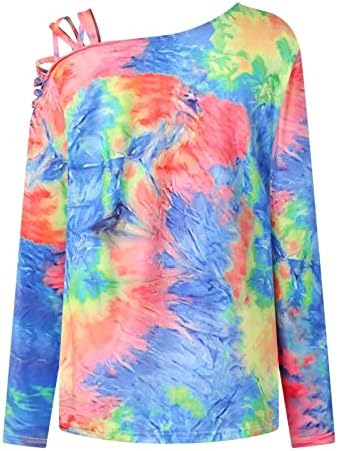 Nokmopo tops casuais para mulheres fora dos ombros para mulheres cair camisas de moda de manga comprida Tunic tie-dye Printing