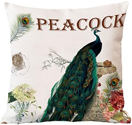 Pavão rústico de peitoral roxo com flores Pashrow tampa de poço de aquarela decoração de pavão hidrázica travesseiro de almofada