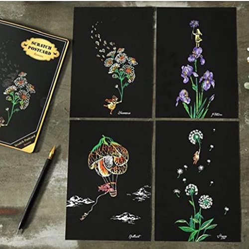 RULUTI 4PCS/Set Scratch Art Cards for Kids Large Scratch Art Pad Pad Rainbow Scratch Art Notes Colorful Art Pad Flowers