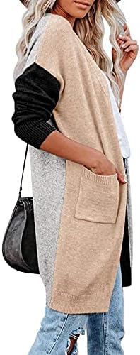 Cardigan Shakumy Cardigan para mulheres abertas de retalhos de retalhos de retalhos casuais casuais de manga comprida Trendy sweater de roupas de roupas preto