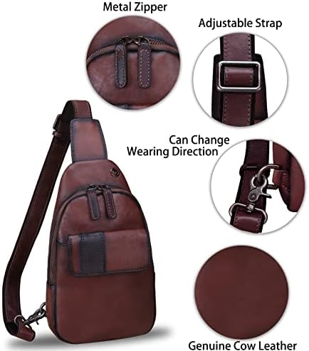 Mochilas de esteira de couro genuíno para caminhada de estilingue mochilas fanny pack vintage handmade crossbody peito mochila bolsa de ombro
