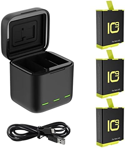 Andoer Sports Camera Battery Storage Storage Conjunto 1 * Caixa de carregamento de bateria de 3 slot + 3 * 1750mAh Baterias