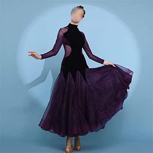 Vestido de dança de salão de baile zyzmh para mulheres roupas de dança moderna de veludo roupas de manga comprida no pescoço da válvula dançando roupas