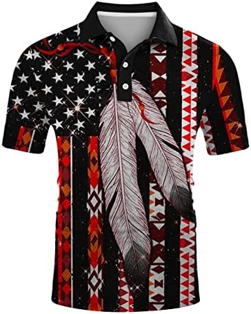 HDDK Mens camisas polo patrióticas, Retro dos EUA Bandeira Indiana étnica Tops Tops de verão Camisa de golfe casual de