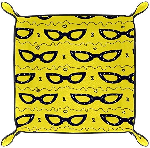 Gabinete amarelo de óculos de verão Office Microfiber Couro Bandejas de armazenamento prático para carteiras e equipamentos de escritório, 16x16cm