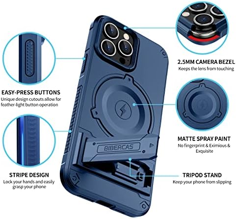 Bibercas Design Magnetic para iPhone 13 Pro Max Case com Magsafe, 3 Stand Way Kickstand, Suporte Charamento sem