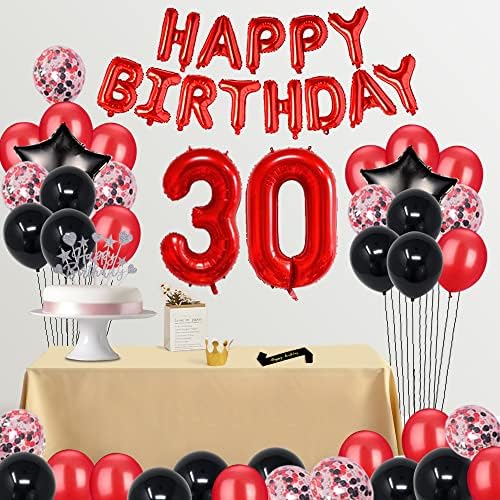 FancypartyShop de 30º aniversário decorações de festas suprimentos vermelhos pretos mais tarde balões de feliz aniversário