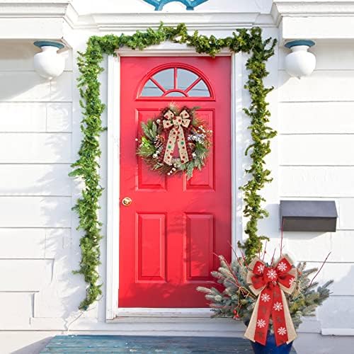 LUCLEAG 4PCS Christmas Wreath Wreath Bow, 7,9 x 13,0 polegadas grandes Buffalo Plaid Snowflake Linen Christmas Bow para decoração