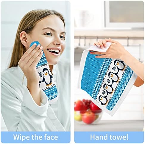 Lavagem de pano de lavagem Penguin Animal Blue Stripes - pacote de 6, panos de algodão, toalhas altamente absorventes e macias