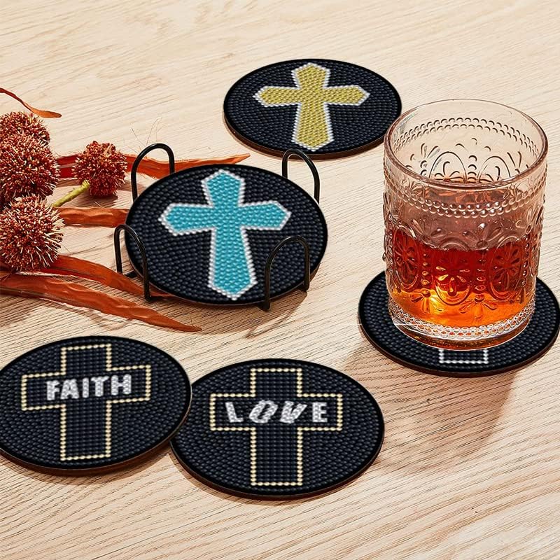 Diamond Painting Coasters Kit, Jesus Cristo Cross Art Coasters para adultos. DIY Coffee and Drink Diamond Art Coasters Adequado para a mesa, escritório