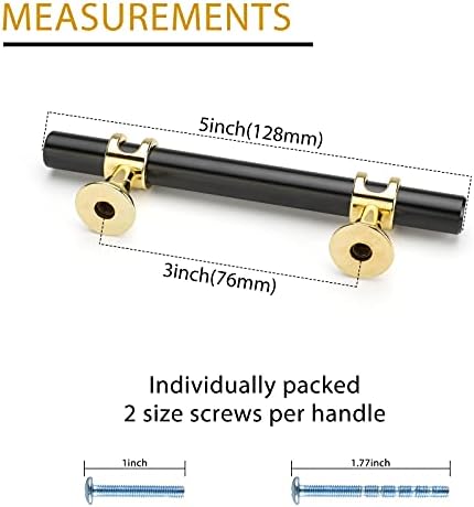 REVER 10 PACK ARMÁRIO PULLS BLACK PULLS GARATA DE CABATE DE CONECÇA, 3 polegadas de cozinha de ouro LS6852BK & GD76 Gabinete lida com hardware de liga de zinco para armário, armário, armários