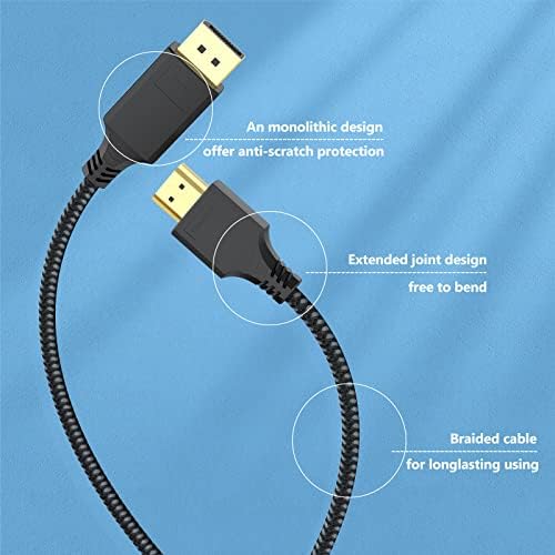 Diteedck Disptalyport para cabo HDMI 6 pés 5 pacote de 5, porta de disposição DP para adaptador de cabo HDMI Male de cordão trançado para macho para masculino para monitorar o projetor de exibição de HDTV compatível com Lenovo HP Asus dell e outras marcas