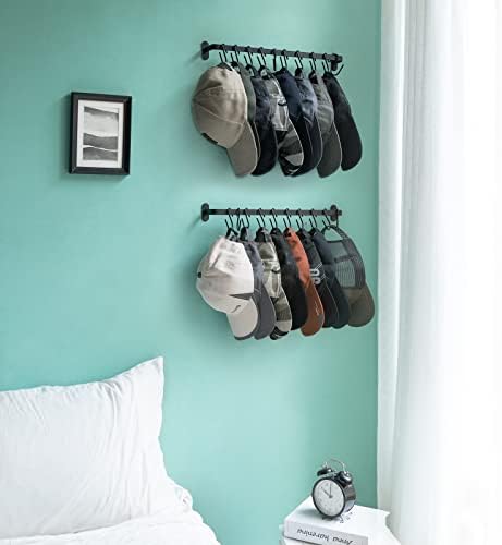 Dahey Hat Rack para parede Organizador de cabides de chapéu de beisebol de parede com 20 ganchos de ganchos Modern Metal Montado com folha de tampa de tampa para porta de armário para a porta do armário Lavanderia de entrada, 2 PCs, preto