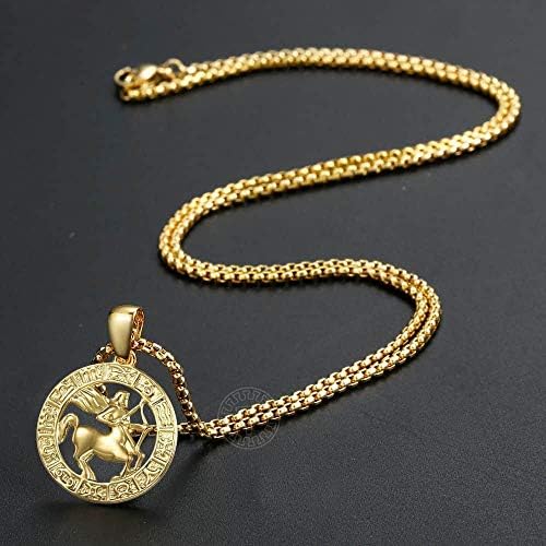 Hermah ouro banhado a ouro colar de pingente de signo para homens leo arriesconscellation horoscópio pendente de aço inoxidável