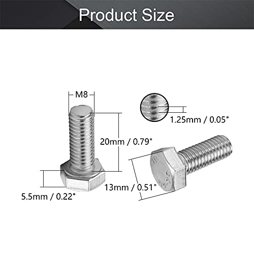 Bettomshin M8 parafuso hexadecimal M8-1.25 x 20mm UNC parafusos de parafuso de cabeça hexadecipal 316 Aço inoxidável Torneira sexta