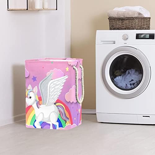 Indicador fofo unicórnio arco -íris nuvens rosa grande cesto de roupa de roupa grande cesto de roupas prejudiciais para roupas para roupas de brinquedos, decoração de casa para banheiro do quarto