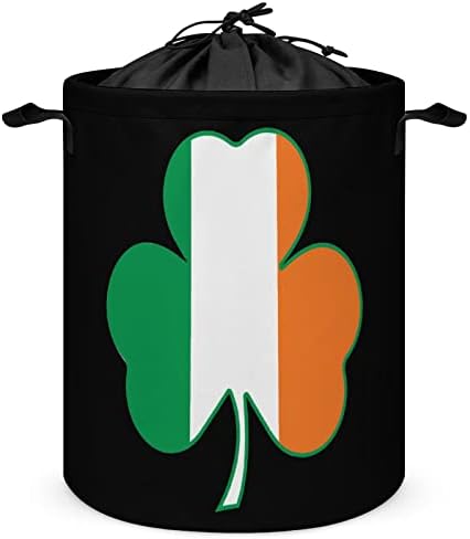 Trevo irlandês Round Round Saco de lavanderia cesto de armazenamento à prova d'água com tampa e alça de cordão