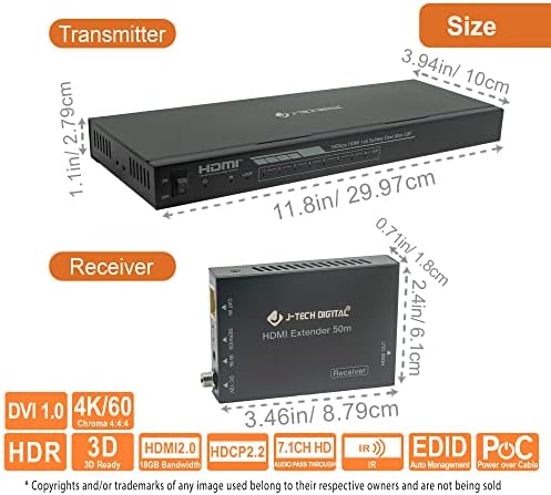 HDMI 2.0 4K Extender Splitter sobre o cabo único CAT6 com POC até 196 pés 1-in 8-Out com saída de loop local e baixa