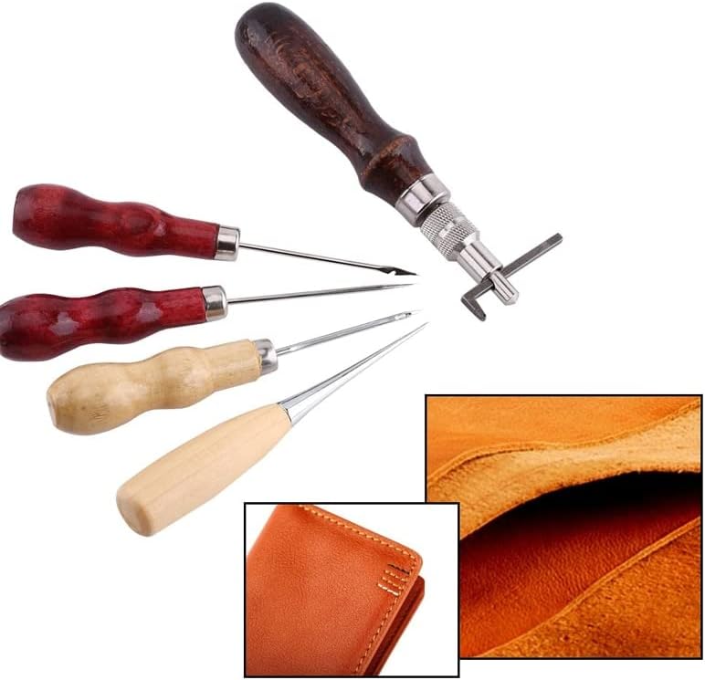 14PCS Professional Leather Craft Tools Kit Hand costura costura de punção de escultura em couro de couro artesanato DIY