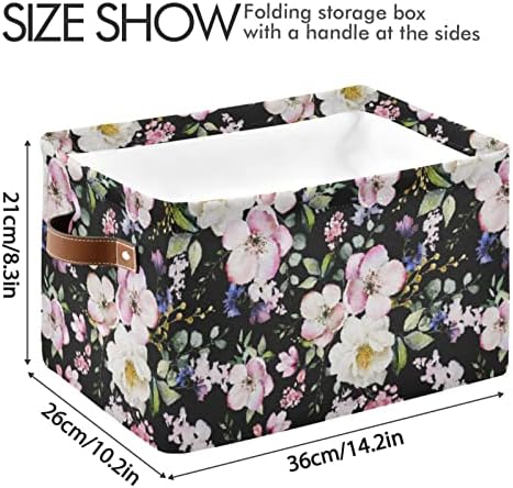 Alaza Blossom Flor Rose Flor Floral Storage Basket para prateleiras para organizar brinquedos de berçário de prateleira de armário, copsível de armazenamento colapsável Cestas decorativas com alças cubos 2 pacote