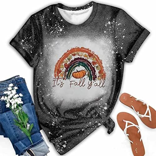 Camisetas de manga curta preta para adolescente garotinha de verão barco de outono pescoço arco -íris lounge gráfico corante