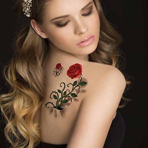 Flores Tatuagens temporárias adesivos, rosas, borboletas e arte de estilo misto de várias cores tatuagens temporárias