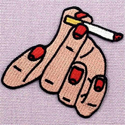 Mão do estilo de fumar com remendo de cigarro bordado Apliques de ferro em costura no emblema