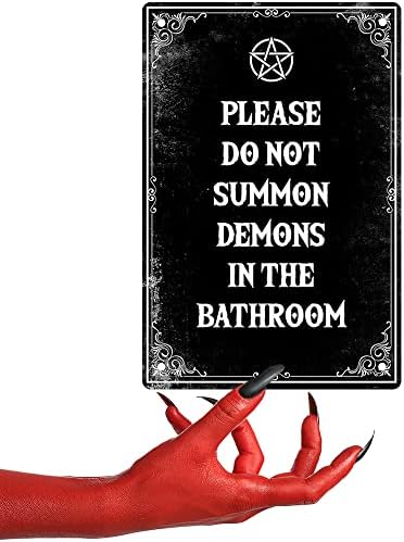 Irisivita Spooky Metal Sign, por favor, não convoce demônios no banheiro, decoração de banheiro gótico Arte de parede,