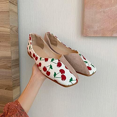 Sapatos de outono para mulheres senhoras moda moda de camurça de pano de fruta splicing square dedo dedo sapatos casuais planos