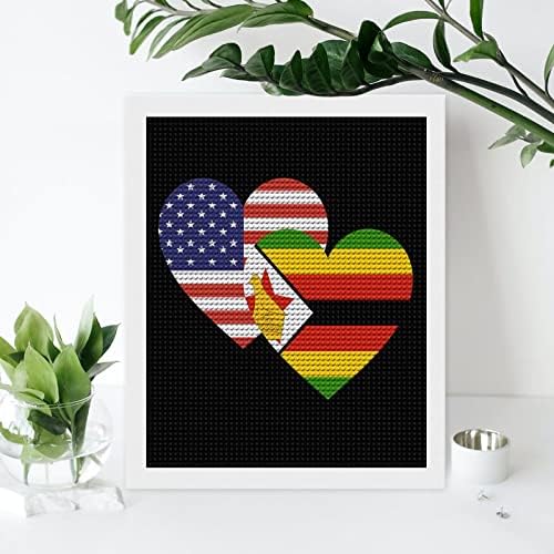 Zimbábue American Heart Flag Custom Diamond Painting Kits para adultos redondo broca completa 5D DIY por número para decoração
