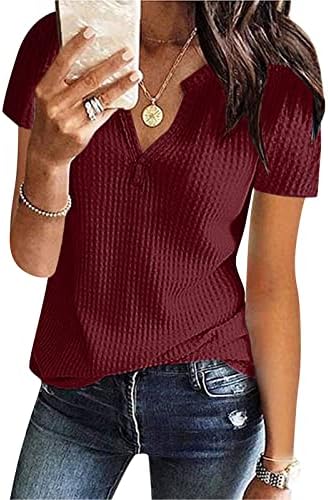 Oggfader Womens Trendy Tops 2023 Summer Casual Knit V Neck Tshirts LOUPA FIXA CAMANHAS DE MANGA CURTA SOLID