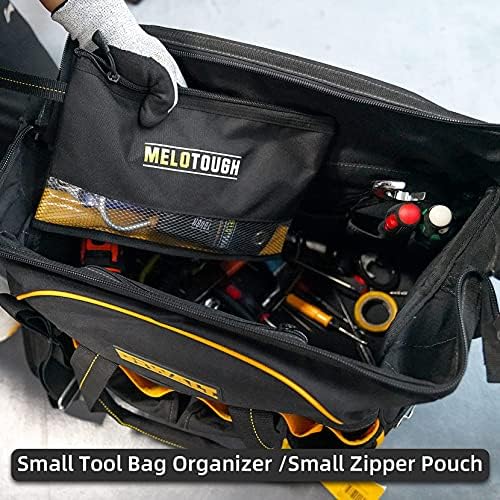 MELOTOUGH 1 Pacote de bolsa de suprimentos de 14 polegadas aberta bolsa de ferramenta de ferramenta de ferramenta com alça de ombro + 2 bolsa de várias ferramentas bolsas de bolsa de bolsa de bolsa de ferramentas pequenas bolsas de zíper