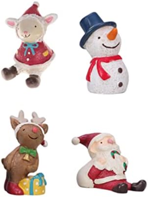 PretyZoom Mini Resina Figuras de Natal 4pcs Miniatura de neve miniatura Papai Noel rena ovelha de ovelha figura bolo