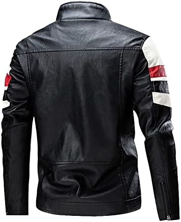 Jaqueta de couro masculino Moda de motocicleta listrada Biker Windbreaker Turtleneck Jackets de couro Faux Suit de casacos
