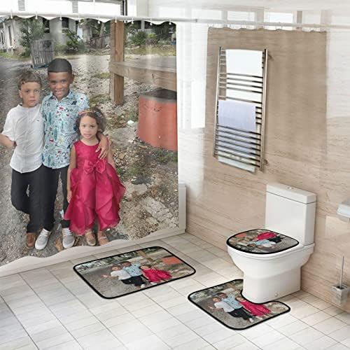 Cortina de chuveiro personalizada Conjunto de tapetes, cortina de chuveiro de banheiro personalizada Conjunto de cortinas de 4 peças