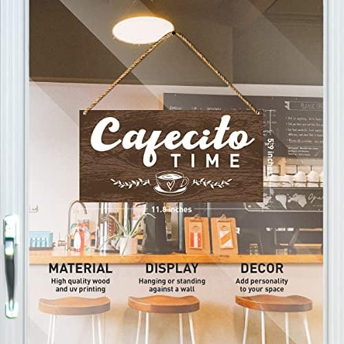 Decoração de placas de café, tempo de cafecito, placa de porta de café Farmhouse para decoração da sala de jantar de cozinha em casa,