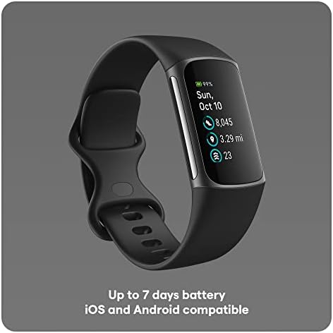 Fitbit Charge 5 Rastreador avançado de saúde e fitness com GPS embutido, ferramentas de gerenciamento de estresse, rastreamento do sono, freqüência cardíaca 24/7 e muito mais, preto/grafite, tamanho único